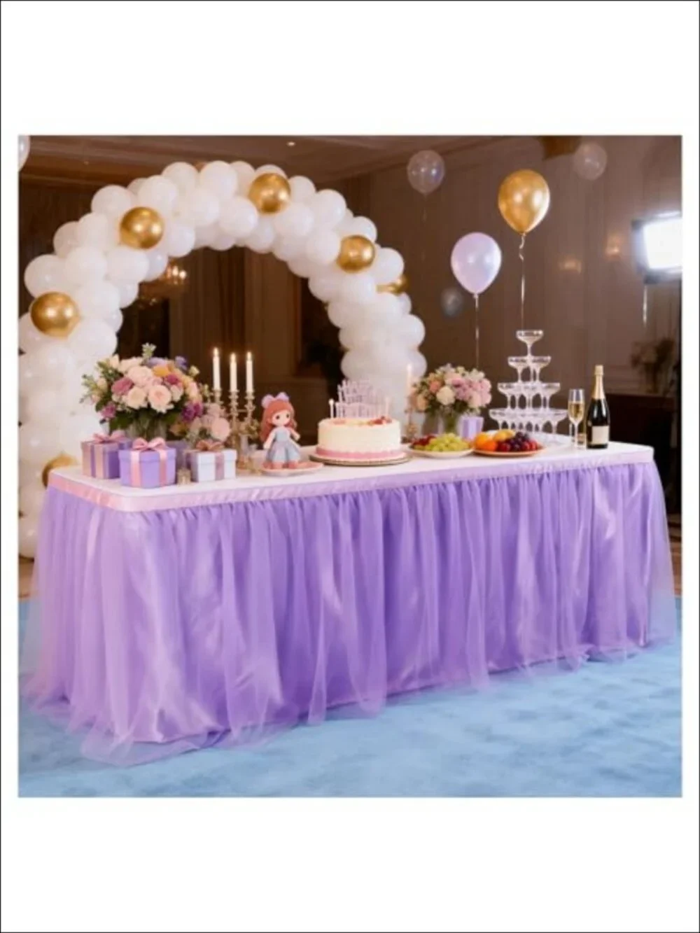 9FT Tulle Table Skirt Satin Ruffle for Rectangle Round Tables Party Decor